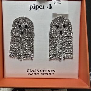 Piper + K Silver Crystal Ghost Earrings Halloween